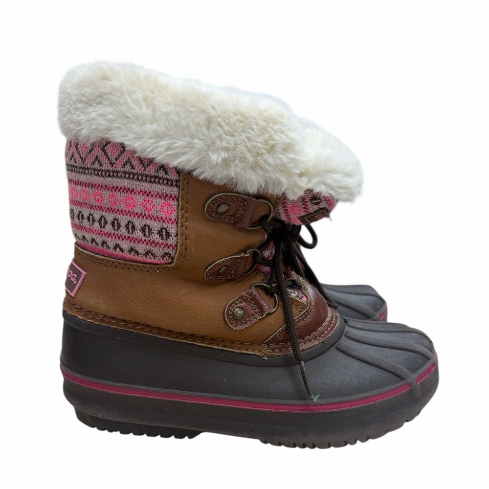 London Fog Brown and Pink Winter Boots with Faux Fur